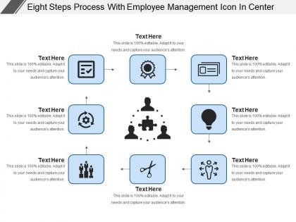 Eight steps process with employee management icon in center