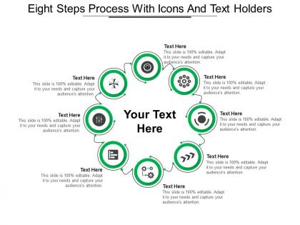 Eight steps process with icons and text holders