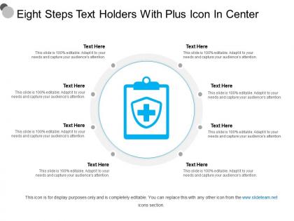 Eight steps text holders with plus icon in center