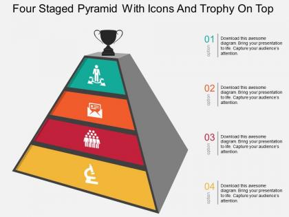 Ej four staged pyramid with icons and trophy on top flat powerpoint design