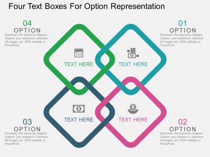 Ek four text boxes for option representation flat powerpoint design