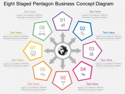 El eight staged pentagon business concept diagram flat powerpoint design