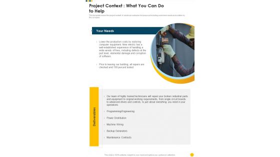 Electrical Project Context What You Can Do To Help One Pager Sample Example Document