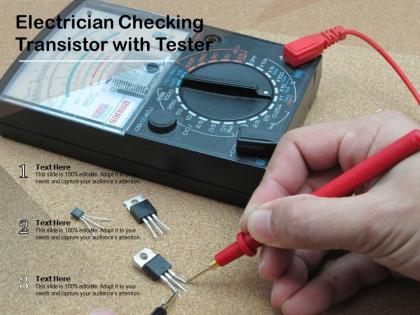 Electrician checking transistor with tester