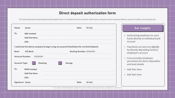 Electronic Banking Management Direct Deposit Authorization Form