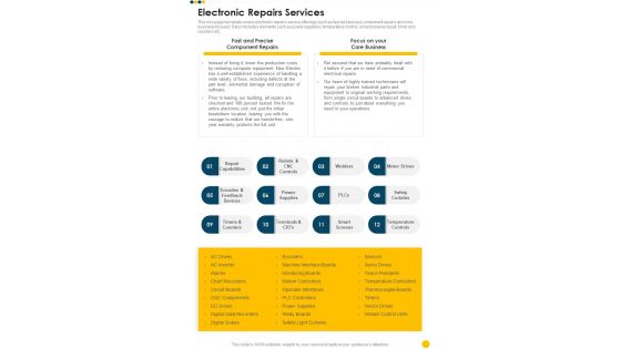 Electronic Repairs Services Electrical Contractor Bid Proposal One Pager Sample Example Document