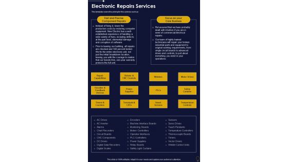 Electronic Repairs Services Proposal For Electrical Services One Pager Sample Example Document