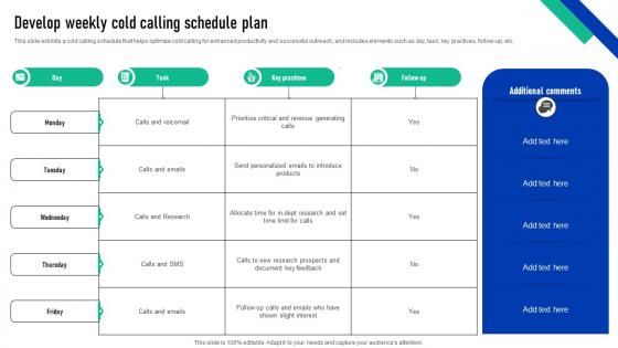 Elevating Sales Performance Develop Weekly Cold Calling Schedule Plan SA SS V