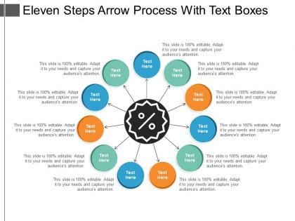 Eleven steps arrow process with text boxes