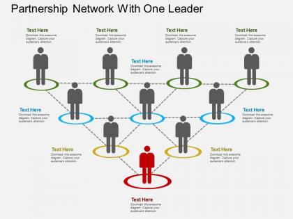 Em partnership network with one leader flat powerpoint design