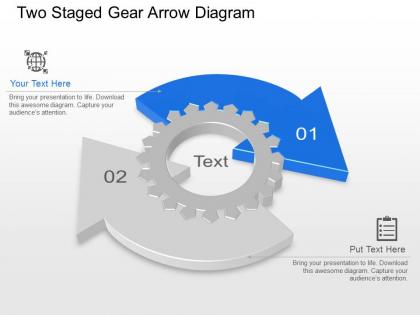Em two staged gear arrow diagram powerpoint template slide