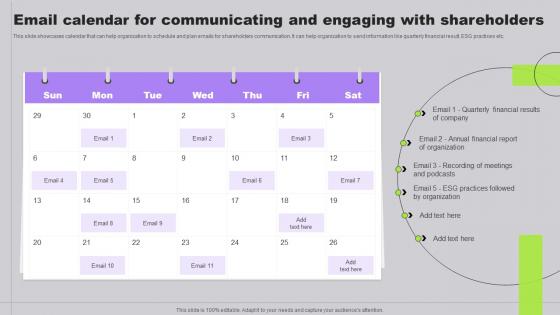 Email Calendar For Communicating And Engaging Developing Long Term Relationship With Shareholders