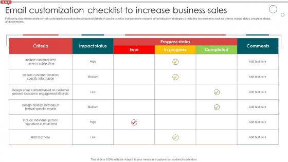 Email Customization Checklist To Increase Business Sales Email Campaign Development Strategic