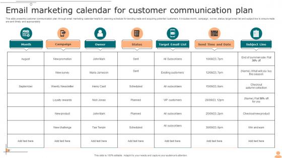 Email Marketing Calendar For Customer Communication Plan