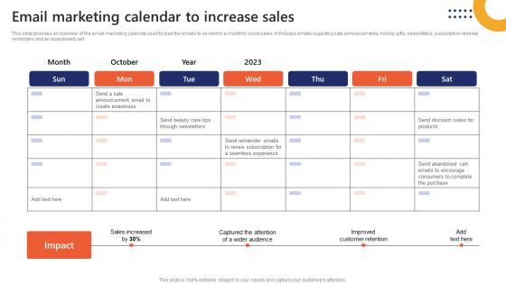 Email Marketing Calendar To Increase Sales Market Penetration To Improve Brand Strategy SS