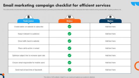 Email Marketing Campaign Checklist For Efficient Services