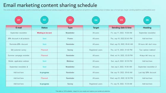 Email Marketing Content Sharing Schedule Brand Content Strategy Guide MKT SS V