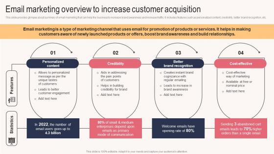 Email Marketing Overview To Increase Customer Acquisition Sales Outreach Plan For Boosting Customer Strategy SS