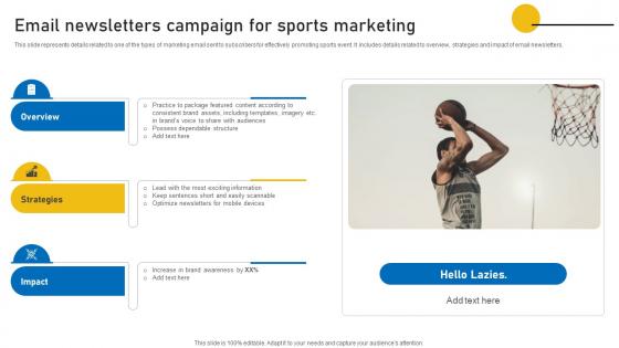 Email Newsletters Campaign Sports Event Marketing Plan Strategy SS V