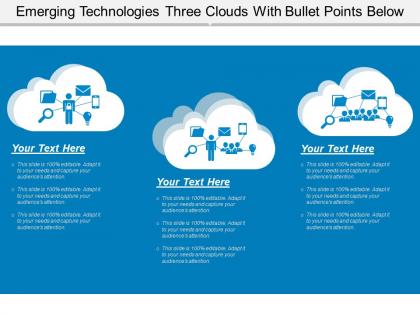 Emerging technologies three clouds with bullet points below
