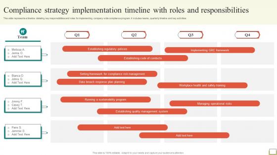 Employee And Workplace Compliance Strategy Implementation Timeline With Roles Strategy SS V