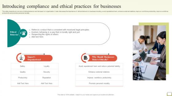 Employee And Workplace Introducing Compliance And Ethical Practices For Businesses Strategy SS V