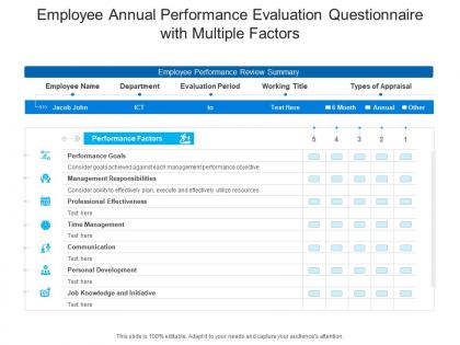 Employee annual performance evaluation questionnaire with multiple factors