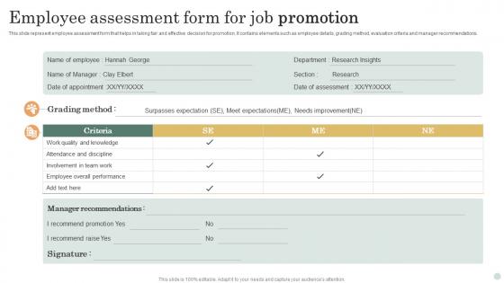 Employee Assessment Form For Job Promotion