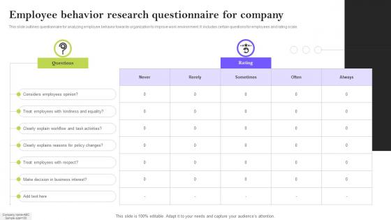 Employee Behavior Research Questionnaire For Company