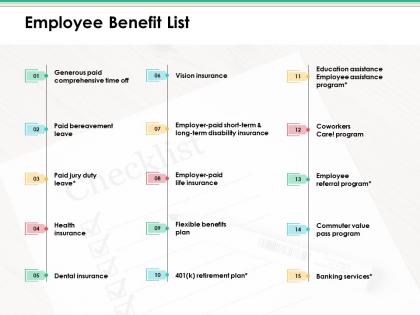 Employee benefit list ppt infographic template portfolio