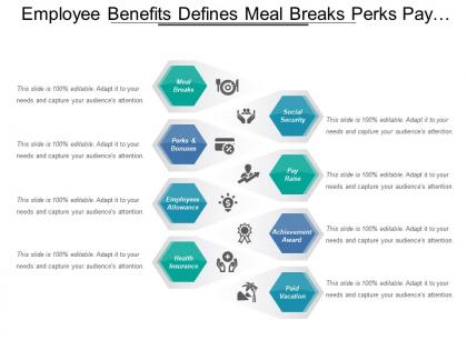 Employee benefits defines meal breaks perks pay raise and achievement awards