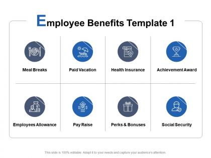 Employee benefits template achievement award perks and bonuses ppt powerpoint presentation styles ideas