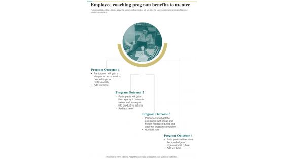 Employee Coaching Program Benefits To Mentee One Pager Sample Example Document