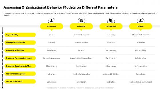 Employee Code Of Conduct Assessing Organizational Behavior Models On Different Parameters