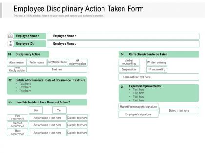 Employee disciplinary action taken form