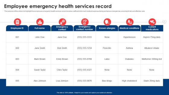 Employee Emergency Health Services Record