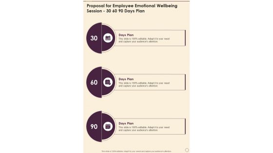 Employee Emotional Wellbeing Session 30 60 90 Days Plan One Pager Sample Example Document