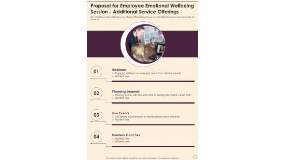 Employee Emotional Wellbeing Session Additional Service Offerings One Pager Sample Example Document