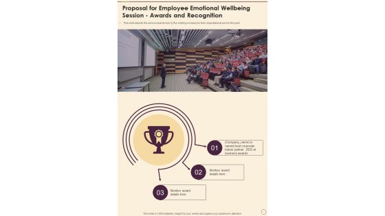 Employee Emotional Wellbeing Session Awards And Recognition One Pager Sample Example Document