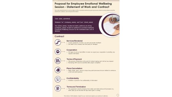 Employee Emotional Wellbeing Session Statement Of Work And Contract One Pager Sample Example Document