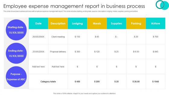 Employee Expense Management Report In Business Process