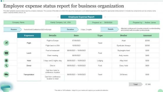 Employee Expense Status Report For Business Organization