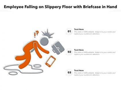 Employee falling on slippery floor with briefcase in hand