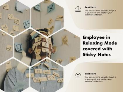 Employee in relaxing mode covered with sticky notes