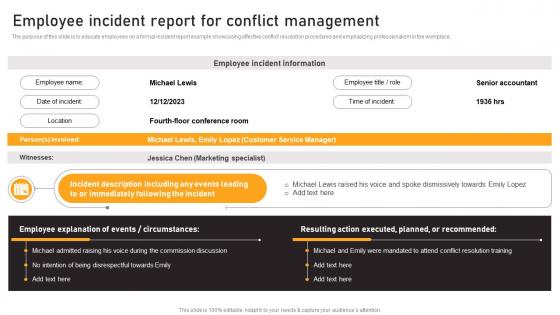 Employee Incident Report For Conflict Management