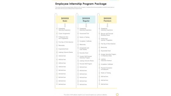 Employee Internship Program Package One Pager Sample Example Document