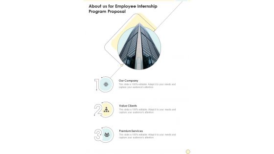 Employee Internship Program Proposal About Us One Pager Sample Example Document