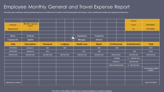Employee Monthly General And Travel Expense Report