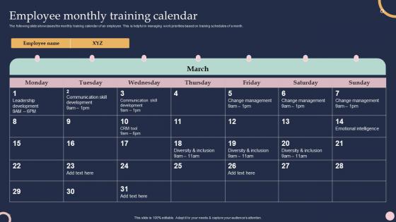 Employee Monthly Training Calendar Training And Development Program To Efficiency