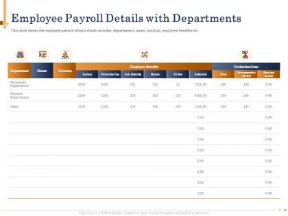 Employee payroll details with departments fee powerpoint presentation portrait